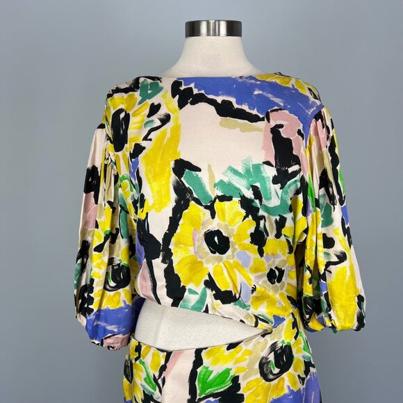 ASOS Edition Womens Blouson Sleeve Cut Out Midi Dress Oversized Floral Print 12 - Picture 6 of 16